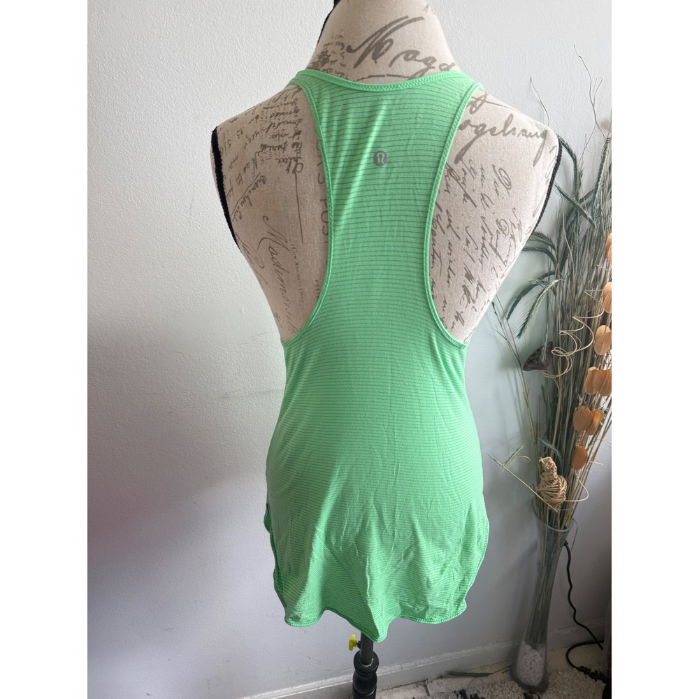 Lululemon Racerback Tank Top Womens Lime Green Grey Striped Slim‎ Fit Scoop Neck